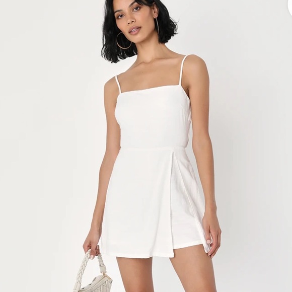 Lulus Pants - Lulus All about us ivory tie back cutout skort romper~